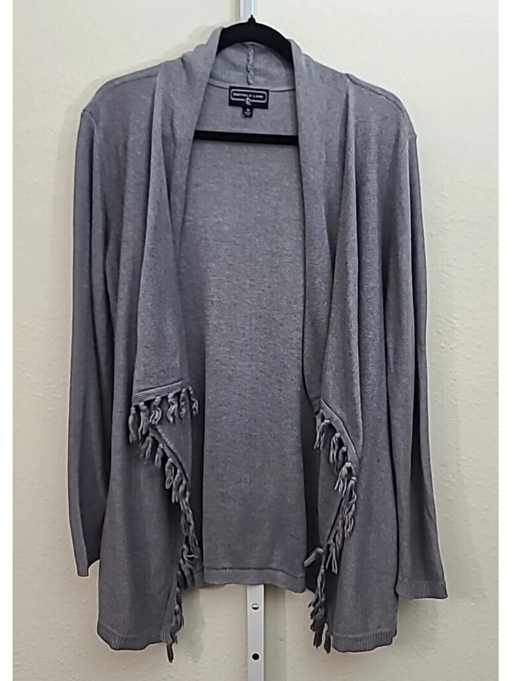 Duffield Lane Open Front Cardigan Size M Tassels Lavender Grey Waterfall Front